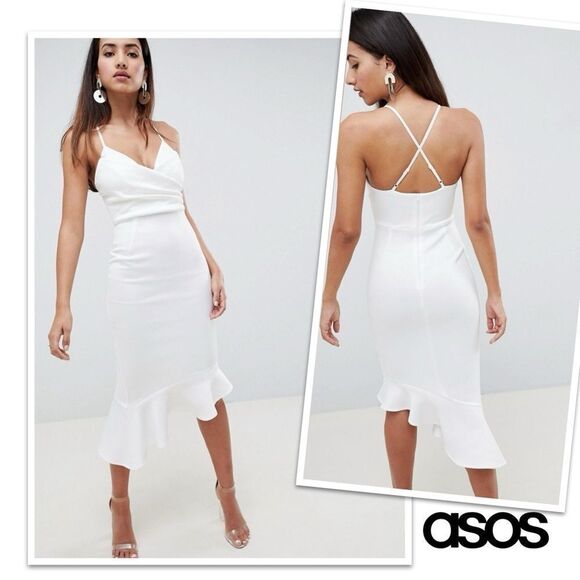 ASOS DESIGN Scuba Cami Pephem Midi Dress Sz.4 - Picture 1 of 11